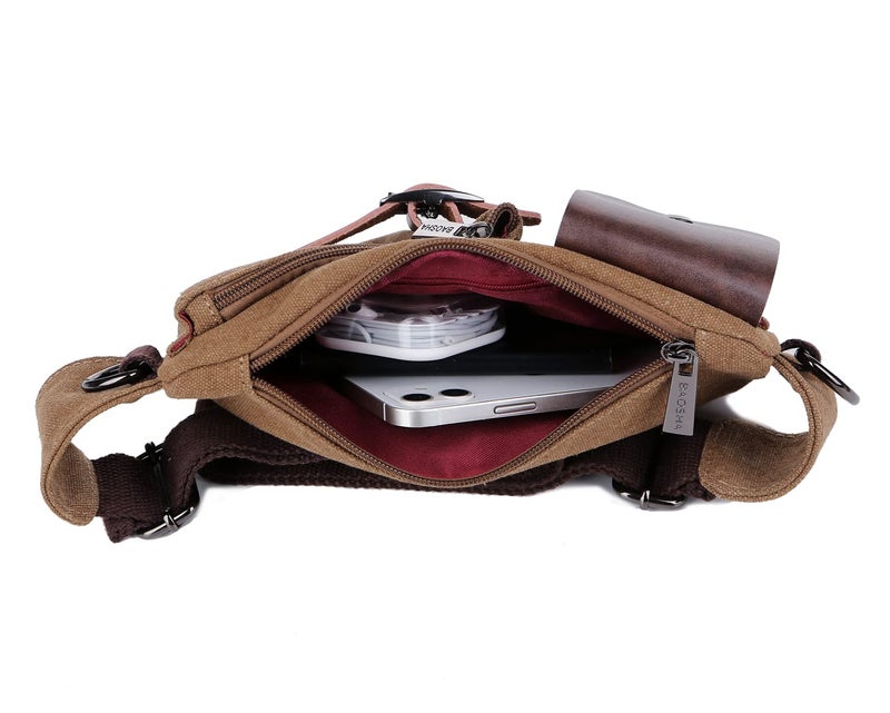 BAOSHA YB-01 Vintage Men's Waist Bag Sports Waist Pack Bum Bag Security Money Waist Day Pack Pouch Hip Belt Bag Bumbag Coffee - Image 4